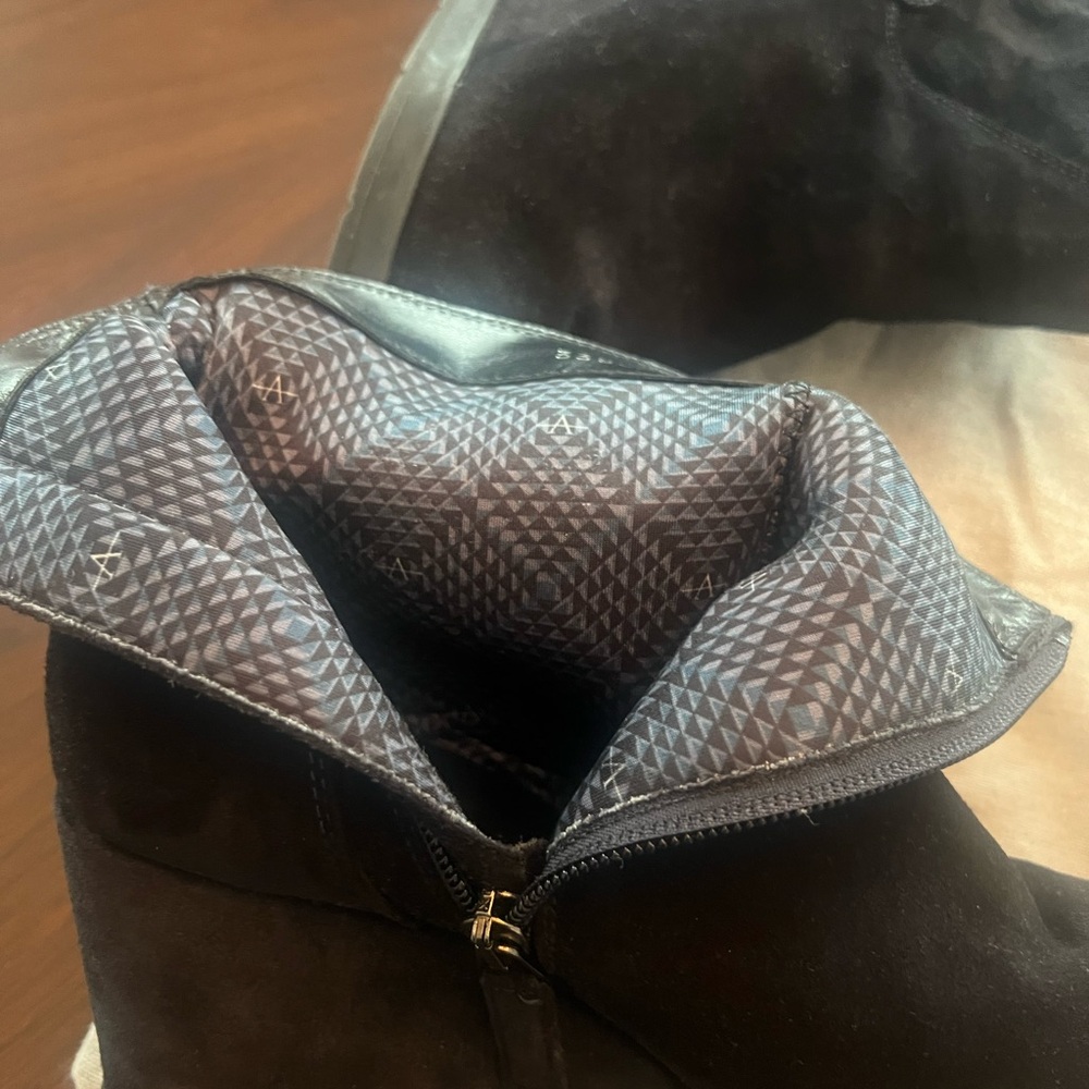 Navy blue Suede Wedge Ankle Boots - Women's - Picture 6 of 6